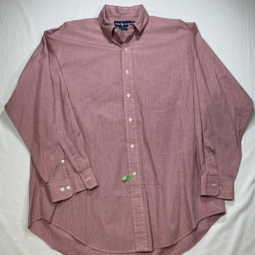 Ralph Lauren Yarmouth Mens Dress‎ Shirt XL Long Sleeve Red Check Button Down